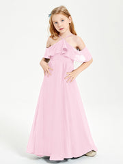 Off-the-Shoulder Long Dresses for Junior Bridesmaids Candy Pink