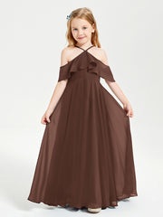 Off-the-Shoulder Long Dresses for Junior Bridesmaids Chocolate