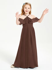 Off-the-Shoulder Long Dresses for Junior Bridesmaids Chocolate