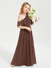 Off-the-Shoulder Long Dresses for Junior Bridesmaids Chocolate