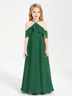 Off-the-Shoulder Long Dresses for Junior Bridesmaids Dark Green