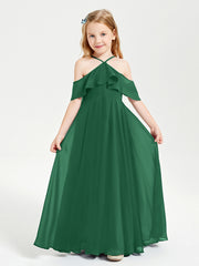 Off-the-Shoulder Long Dresses for Junior Bridesmaids Dark Green