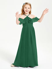 Off-the-Shoulder Long Dresses for Junior Bridesmaids Dark Green