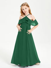 Off-the-Shoulder Long Dresses for Junior Bridesmaids Dark Green