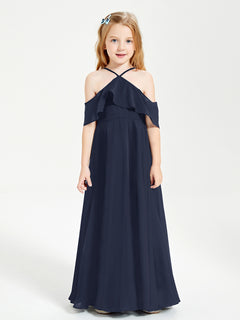 Off-the-Shoulder Long Dresses for Junior Bridesmaids Dark Navy