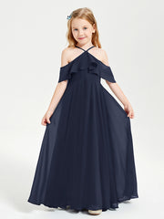 Off-the-Shoulder Long Dresses for Junior Bridesmaids Dark Navy