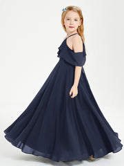 Off-the-Shoulder Long Dresses for Junior Bridesmaids Dark Navy