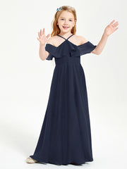 Off-the-Shoulder Long Dresses for Junior Bridesmaids Dark Navy