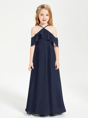 Off-the-Shoulder Long Dresses for Junior Bridesmaids Dark Navy