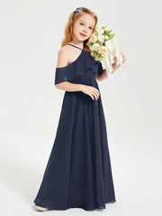 Off-the-Shoulder Long Dresses for Junior Bridesmaids Dark Navy