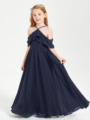 Off-the-Shoulder Long Dresses for Junior Bridesmaids Dark Navy