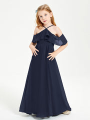 Off-the-Shoulder Long Dresses for Junior Bridesmaids Dark Navy