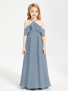 Off-the-Shoulder Long Dresses for Junior Bridesmaids Dusty Blue