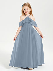 Off-the-Shoulder Long Dresses for Junior Bridesmaids Dusty Blue