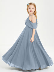 Off-the-Shoulder Long Dresses for Junior Bridesmaids Dusty Blue