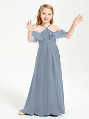 Off-the-Shoulder Long Dresses for Junior Bridesmaids Dusty Blue