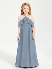 Off-the-Shoulder Long Dresses for Junior Bridesmaids Dusty Blue