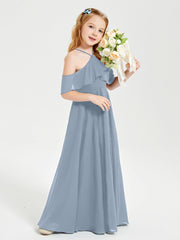 Off-the-Shoulder Long Dresses for Junior Bridesmaids Dusty Blue