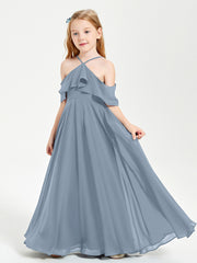 Off-the-Shoulder Long Dresses for Junior Bridesmaids Dusty Blue