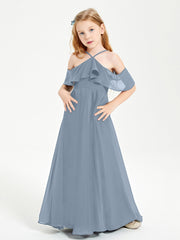 Off-the-Shoulder Long Dresses for Junior Bridesmaids Dusty Blue