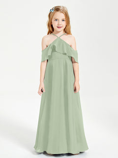 Off-the-Shoulder Long Dresses for Junior Bridesmaids Dusty Sage