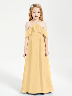 Off-the-Shoulder Long Dresses for Junior Bridesmaids Gold