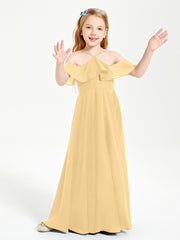 Off-the-Shoulder Long Dresses for Junior Bridesmaids Gold