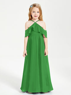 Off-the-Shoulder Long Dresses for Junior Bridesmaids Green