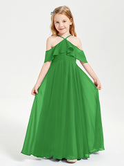 Off-the-Shoulder Long Dresses for Junior Bridesmaids Green