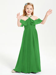 Off-the-Shoulder Long Dresses for Junior Bridesmaids Green