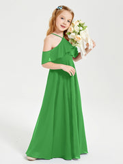 Off-the-Shoulder Long Dresses for Junior Bridesmaids Green