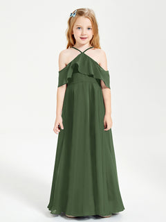 Off-the-Shoulder Long Dresses for Junior Bridesmaids Olive Green