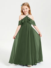 Off-the-Shoulder Long Dresses for Junior Bridesmaids Olive Green