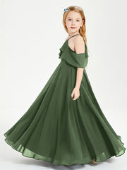 Off-the-Shoulder Long Dresses for Junior Bridesmaids Olive Green