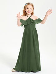 Off-the-Shoulder Long Dresses for Junior Bridesmaids Olive Green