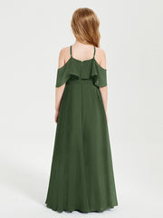 Off-the-Shoulder Long Dresses for Junior Bridesmaids Olive Green