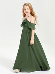 Off-the-Shoulder Long Dresses for Junior Bridesmaids Olive Green