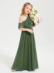 Off-the-Shoulder Long Dresses for Junior Bridesmaids Olive Green