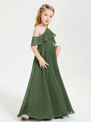 Off-the-Shoulder Long Dresses for Junior Bridesmaids Olive Green