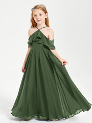 Off-the-Shoulder Long Dresses for Junior Bridesmaids Olive Green