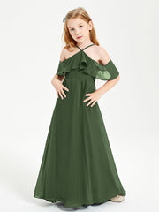 Off-the-Shoulder Long Dresses for Junior Bridesmaids Olive Green