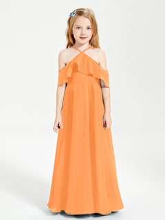 Off-the-Shoulder Long Dresses for Junior Bridesmaids Orange