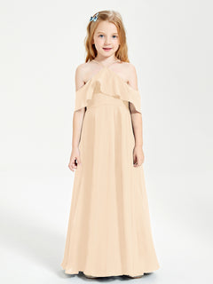 Off-the-Shoulder Long Dresses for Junior Bridesmaids Peach