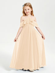 Off-the-Shoulder Long Dresses for Junior Bridesmaids Peach