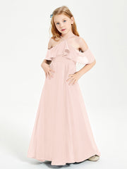 Off-the-Shoulder Long Dresses for Junior Bridesmaids Pearl Pink