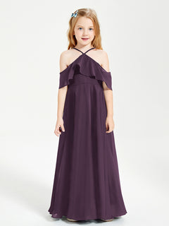 Off-the-Shoulder Long Dresses for Junior Bridesmaids Plum