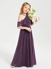 Off-the-Shoulder Long Dresses for Junior Bridesmaids Plum