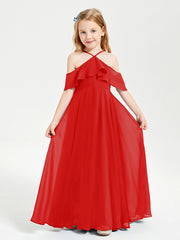 Off-the-Shoulder Long Dresses for Junior Bridesmaids Red