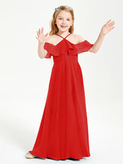 Off-the-Shoulder Long Dresses for Junior Bridesmaids Red