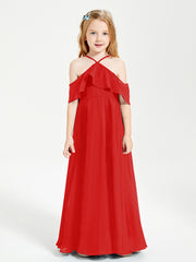 Off-the-Shoulder Long Dresses for Junior Bridesmaids Red